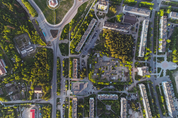 Aerial Townscape of Town Poliarnye Zori located in Northwestern Russia