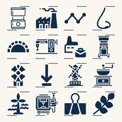 Simple set of mill related filled icons. © Nana