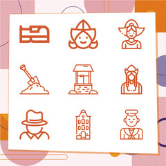 Simple set of 9 icons related to excavation