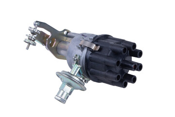 new Russian-made truck ignition distributor on a white background