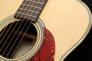 Close up in acoustic guitar
