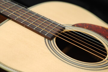 Close up in acoustic guitar