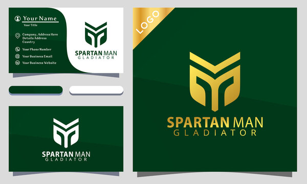 Letter M spartan gladiator with line art style modern logo design inspiraton, business card