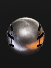 Abstract curved steel ball isolated on black background, 3d rendering