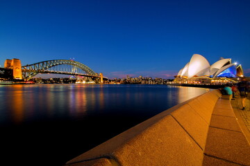 Circular Quay Sydney Australia at night from Circular Quay station. Circular Quay area is a...