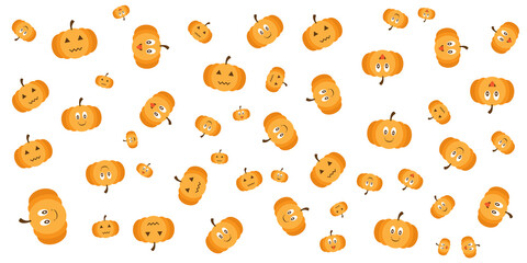 Halloween background with funny silhouettes of pumpkins and ghost. Vector illustration.