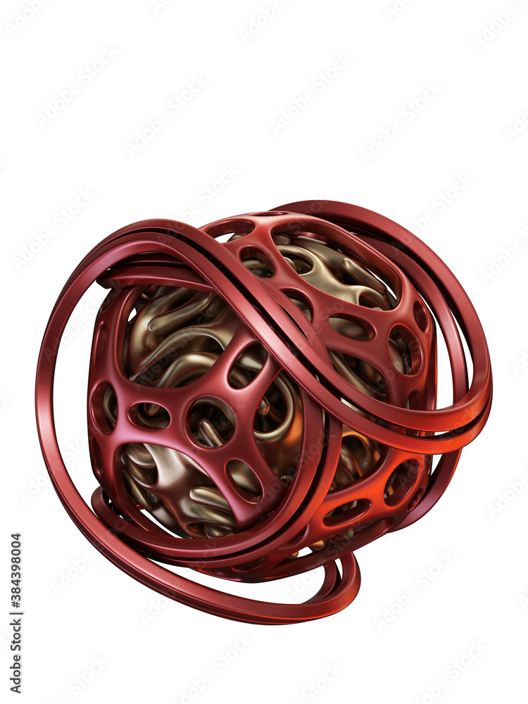 Poster abstract curved red orb isolated on white background, 3d rendering