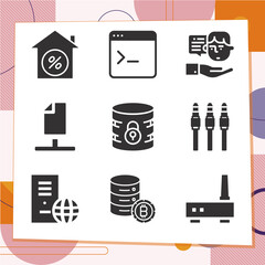 Simple set of 9 icons related to networking