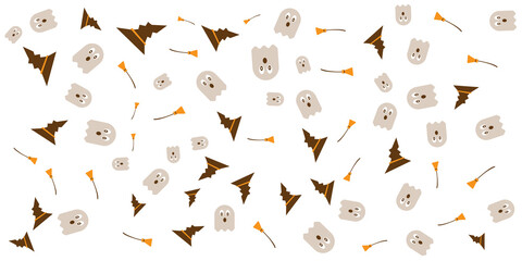 Halloween pumpkins orange banner isolated on doodle pattern background illustration