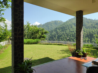 A view of the lawn in the hills from a verandah or sit-out