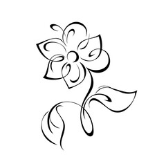 ornament 1323. stylized flower on a short stem with leaves in black lines on a white background