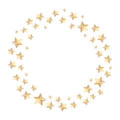 watercolor round frame with yellow stars isolated on white background.
