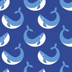 Obraz na płótnie Canvas Vector seamless pattern with whales. Repeated texture with marine mammals. Sea background with animals.