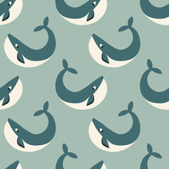 Fototapeta na wymiar Vector seamless pattern with whales. Repeated texture with marine mammals. Sea background with animals.