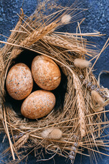 Brown eggs in the nest