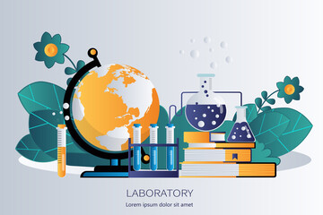 Laboratory equipment banner. Concept for science, medicine and knowledge. Research concept. Flat vector illustration