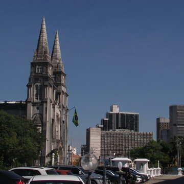 street with a church
