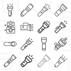 16 pack of flashlight  lineal web icons set
