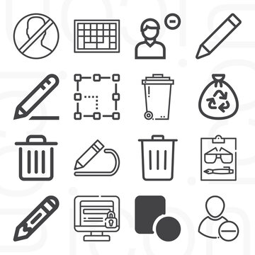 16 pack of delete  lineal web icons set