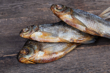 Dry fish on a wooden table