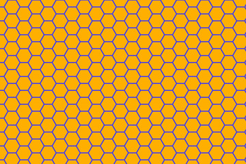 Yellow purple honeycomb hexagon background pattern. Vector isolated texture. Comb seamless texture design. Vector hexagonal cell texture.