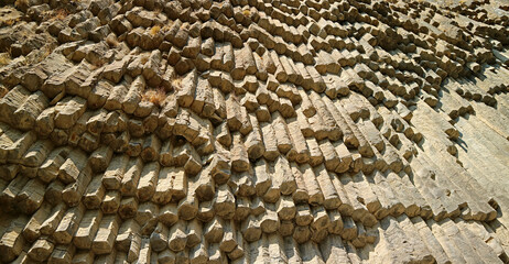 Texture of the amazing basalt columns known as Symphony of the Stones at Garni Gorge, Kotayk Province, Armenia