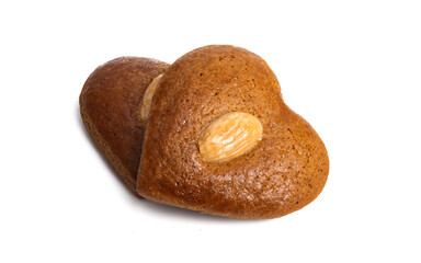 heart cookies with almonds isolated