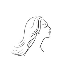 Beautiful Young woman face isolated on a white background. Beauty concept. Black and white logo.Hand drawing illustration.