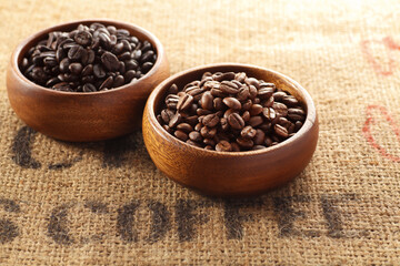 Fototapeta na wymiar 二種のコーヒー豆（浅煎り、深煎り）