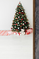 Christmas tree with gift decor for new year interior holiday card