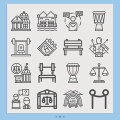 Simple set of judiciary related lineal icons.