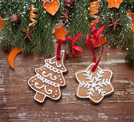 Christmas decoration with gingerbread cookies
