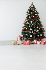 Christmas tree with gift decor for new year interior holiday card