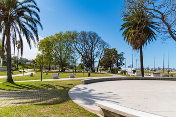 
urban park on the coast of Montevideo next to the bay