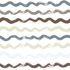 Wave stripes pattern, grunge sea stripe seamless background, brown and grey hand drawn brush strokes. vector grungy stripes, paintbrush line backdrop
