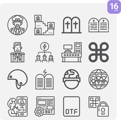 Simple set of commandment related lineal icons.