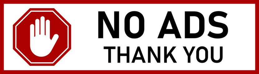 Obraz premium No Ads Thank You Rectangular Warning Sticker Sign for Post Mail Box with Text and Stop Hand Icon. Vector Image.