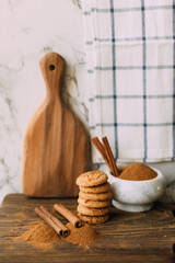 Fototapeta na wymiar cookies with cinnamon on the wooden table