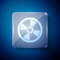 White Round wooden shield icon isolated on blue background. Security, safety, protection, privacy, guard concept. Square glass panels. Vector.