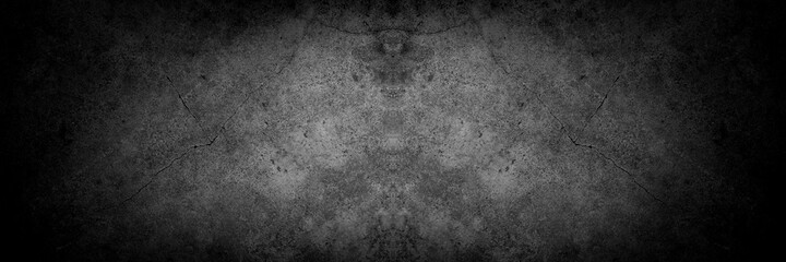 Old wall texture cement dark black gray panorama background abstract grey color design are light with white gradient background.