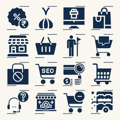 Simple set of grocery related filled icons.