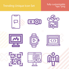 Simple set of mobile related lineal icons.