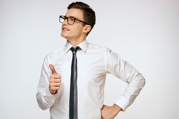Business man in white shirt with tie wearing glasses executive self-confidence manager