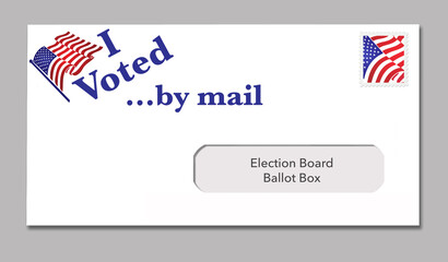 A election ballot envelope ready to be mailed includes the words: â€œI Voted by mailâ€.