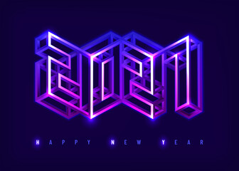 Happy New 2021 Year. Futuristic Neon Background