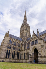 Fototapeta na wymiar Medieval spire of Salisbury cathedral in the close Salisbury, Wiltshire, England, United Kingdom