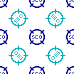 Blue SEO optimization icon isolated seamless pattern on white background. Vector.