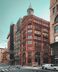 Architecture at the intersection of Broadway & Bleecker Street, in Noho, Manhattan, New York City
