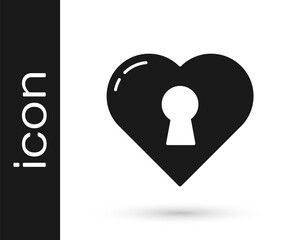 Black Heart with keyhole icon isolated on white background. Locked Heart. Love symbol and keyhole sign. Vector.