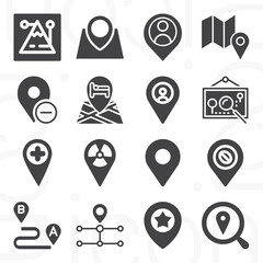 16 pack of map pointer  filled web icons set